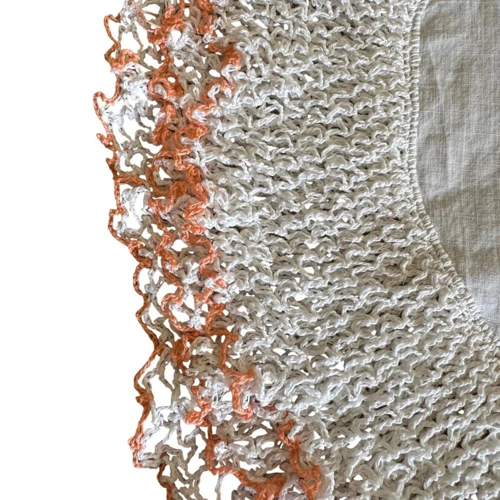 VNTG Cottagecore Shabby Chic Round Doily Peach White Crochet Layered Edge Trim